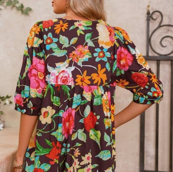 Boutique Purple Floral Embroidered Multicolor Women's Puff Sleeve Top XL - Picture 12 of 13